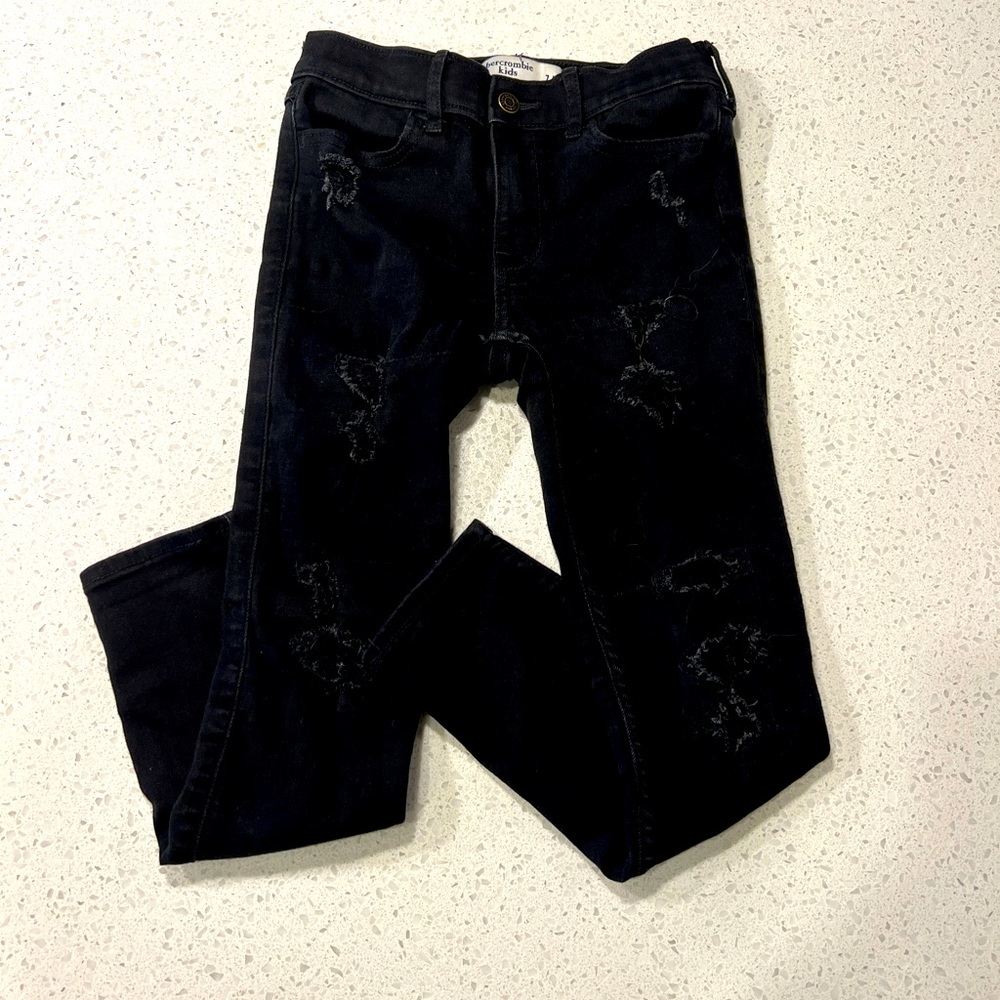 Abercrombie Kids black high rise ripped jeggings